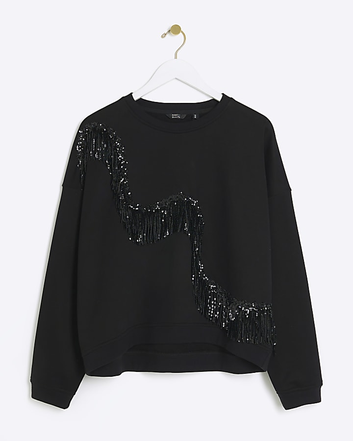 Black diamante fringe sweatshirt