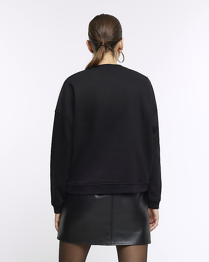 Black diamante fringe sweatshirt