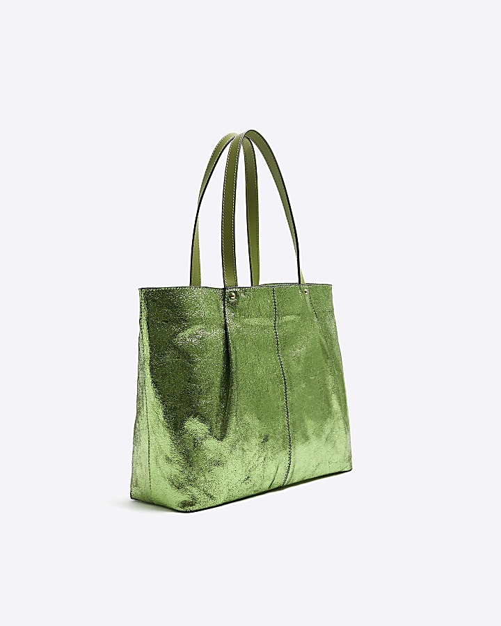 Green metallic leather shopper bag