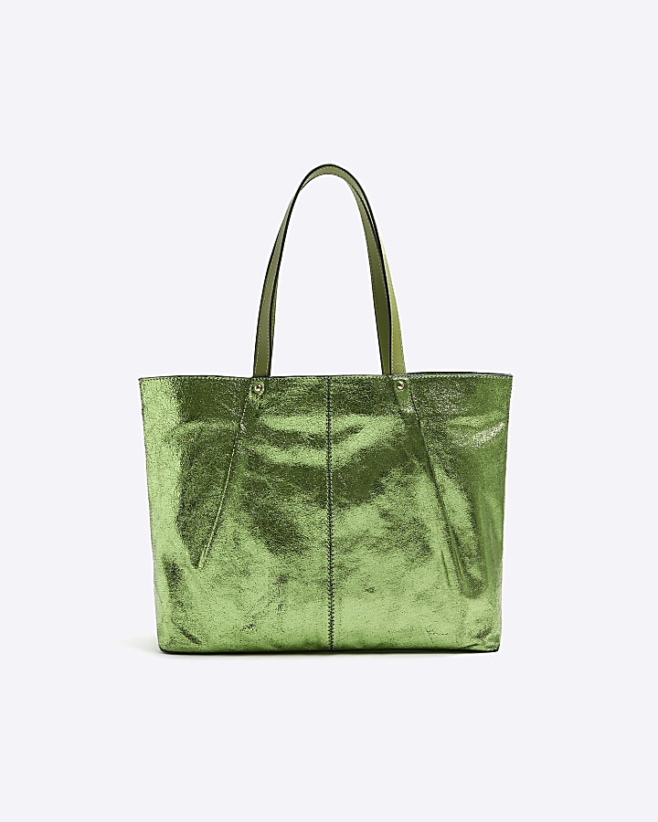 Green metallic leather shopper bag