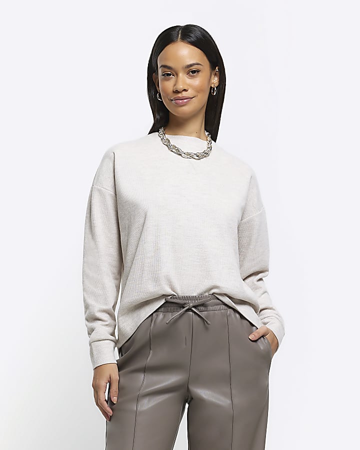 Beige rib cosy sweatshirt River Island