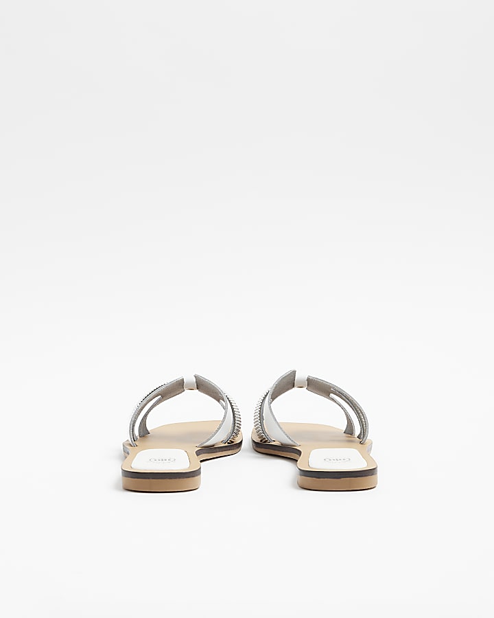White leather flat sandals