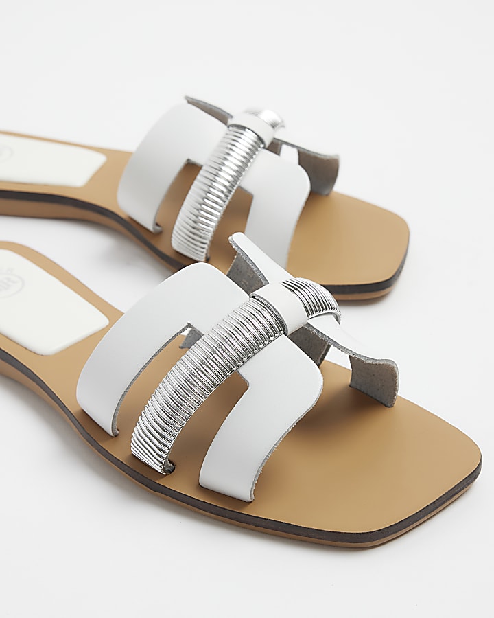 White leather flat sandals