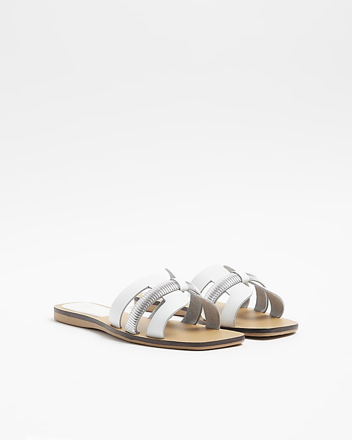 White leather flat sandals