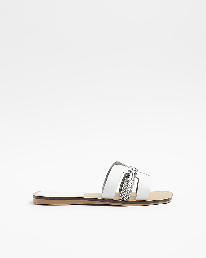 White leather flat sandals