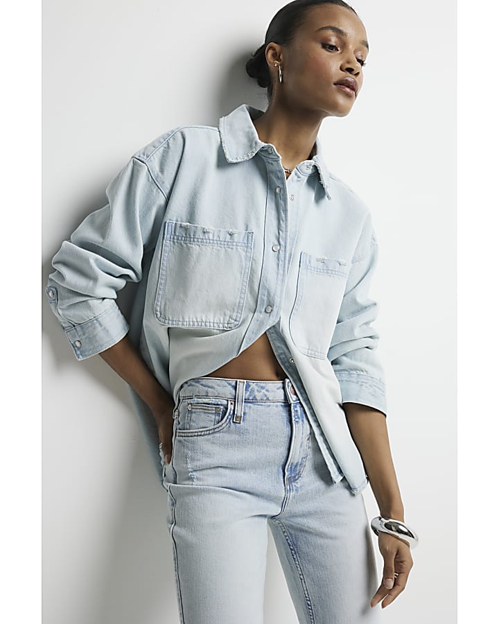 Light Blue high waisted slim straight jeans