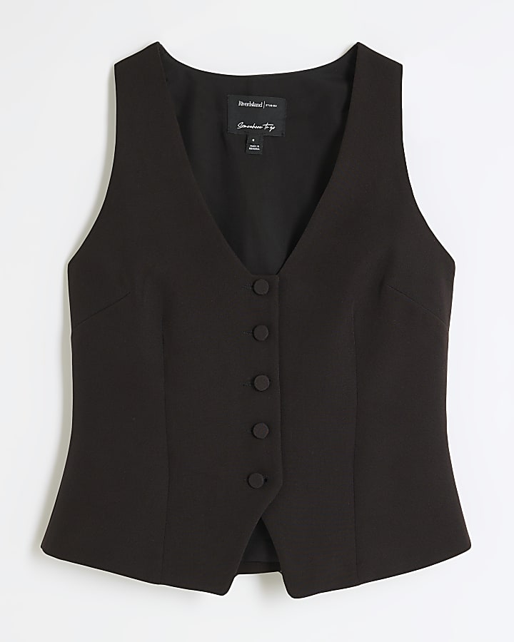 Black button front waistcoat