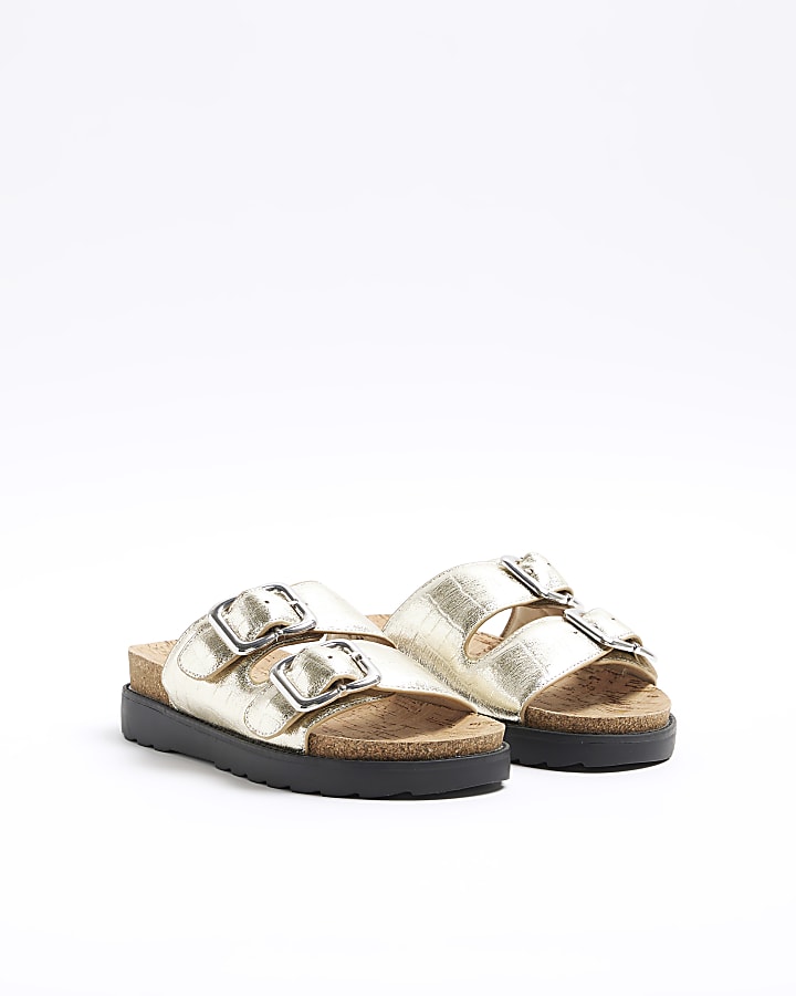 Gold Double Buckle Sandals