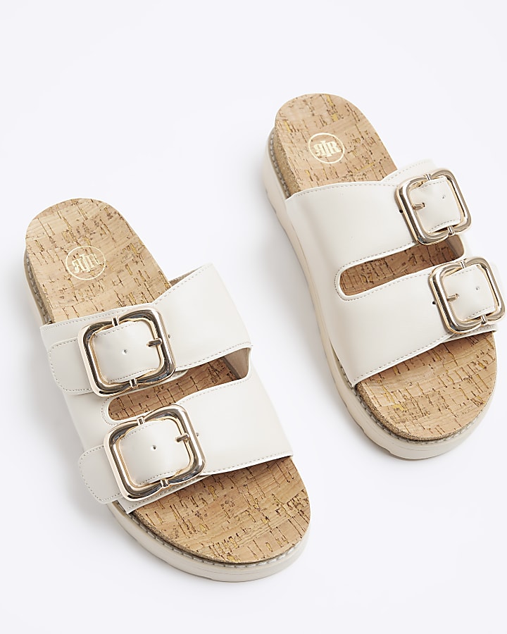 Cream Double Buckle Sandals