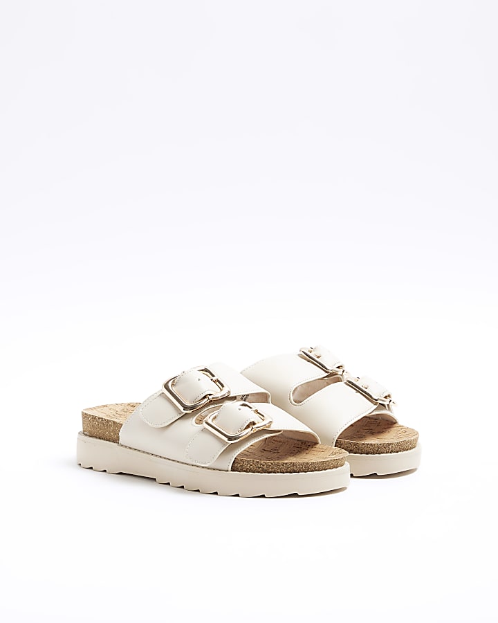 Cream Double Buckle Sandals