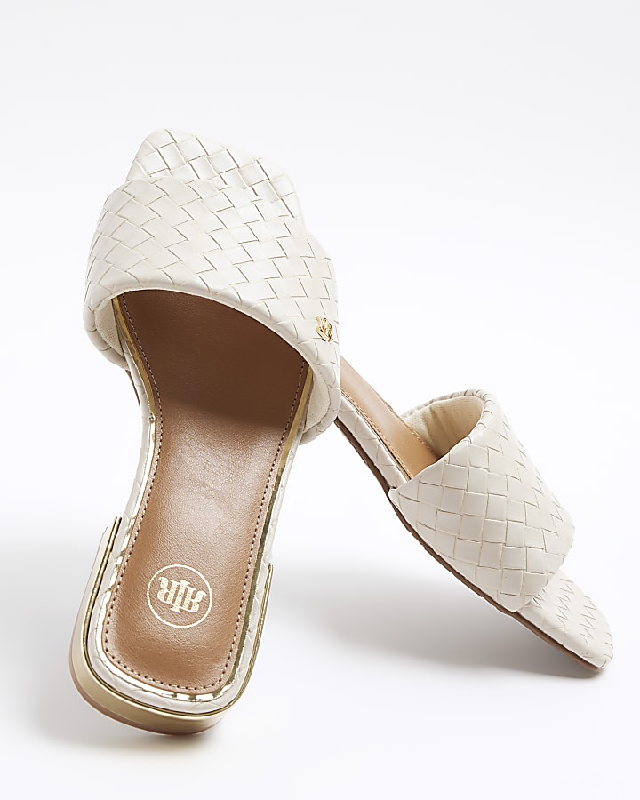 Cream woven flat sandals