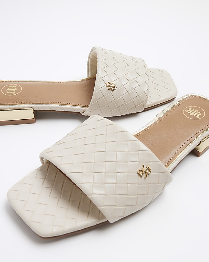 Cream woven flat sandals
