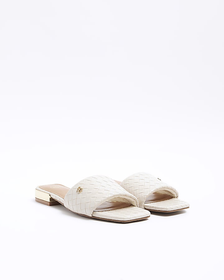 Cream woven flat sandals