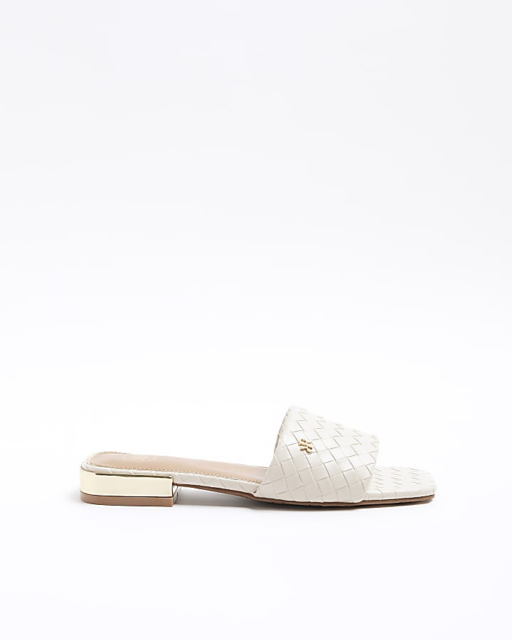 Cream woven flat sandals