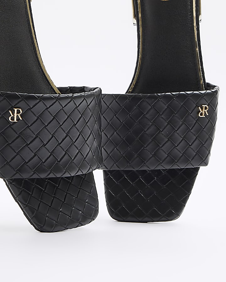 Black woven flat sandals