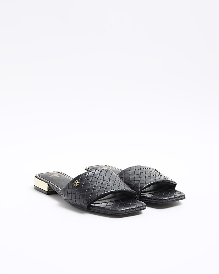 Black woven flat sandals
