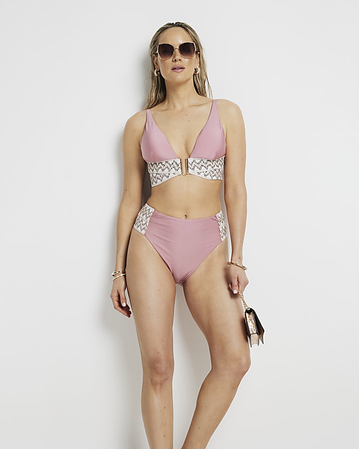 Pink elastic strap bikini bottoms