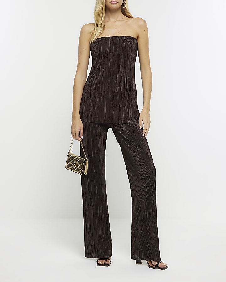 Brown plisse bandeau top