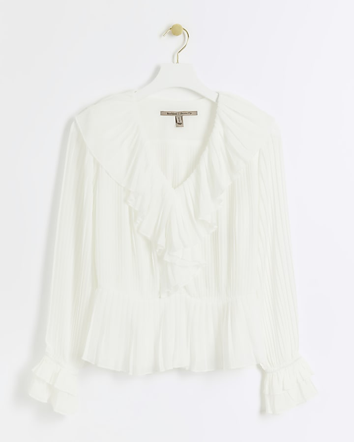 White plisse frill blouse