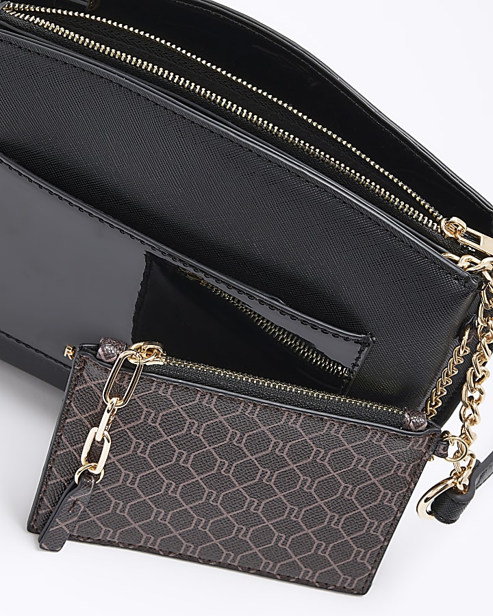 Black RI monogram pouch cross body bag