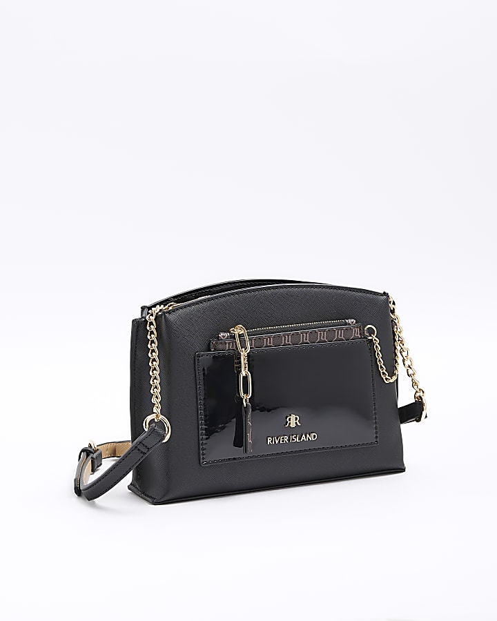 Black RI monogram pouch cross body bag