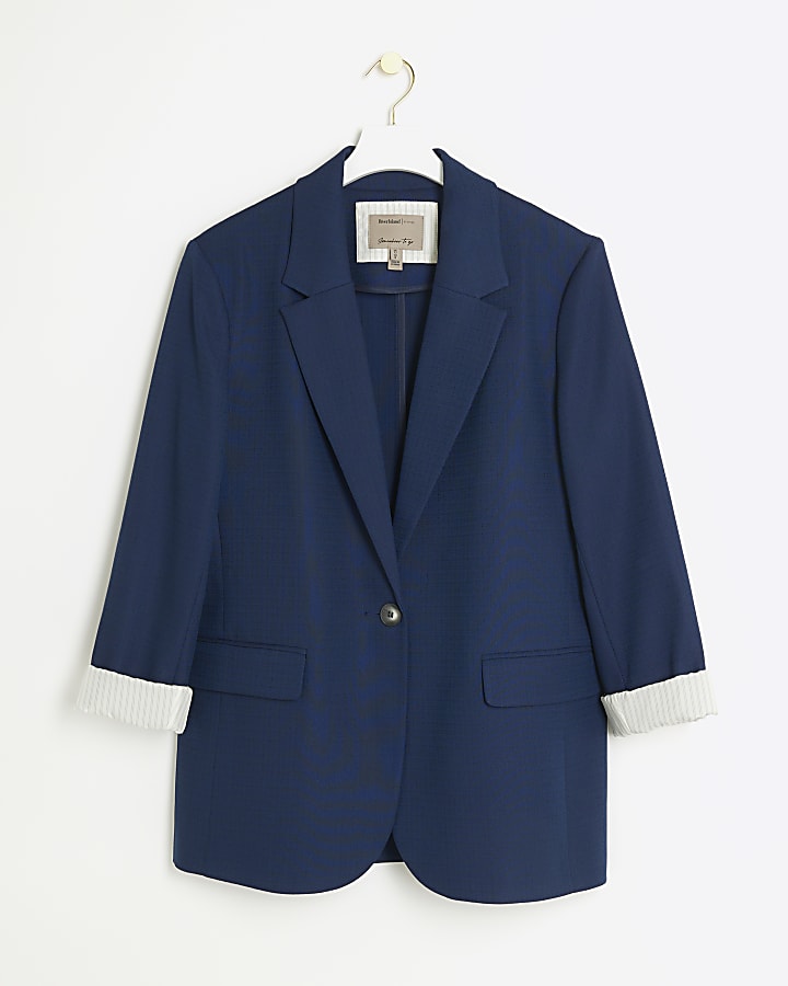 Navy rolled sleeve relaxed blazer