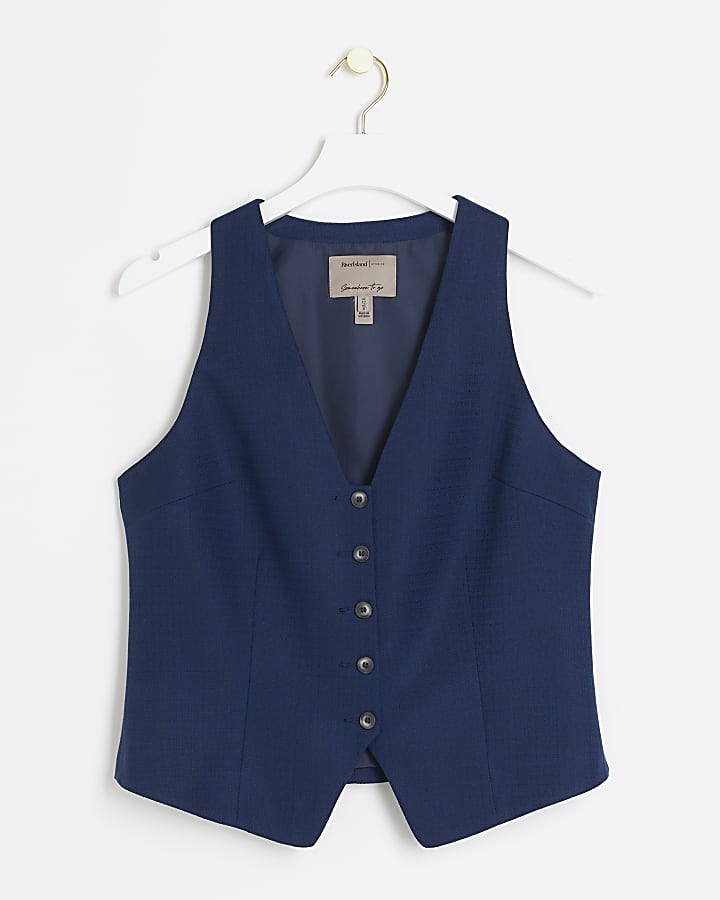 Navy button front waistcoat