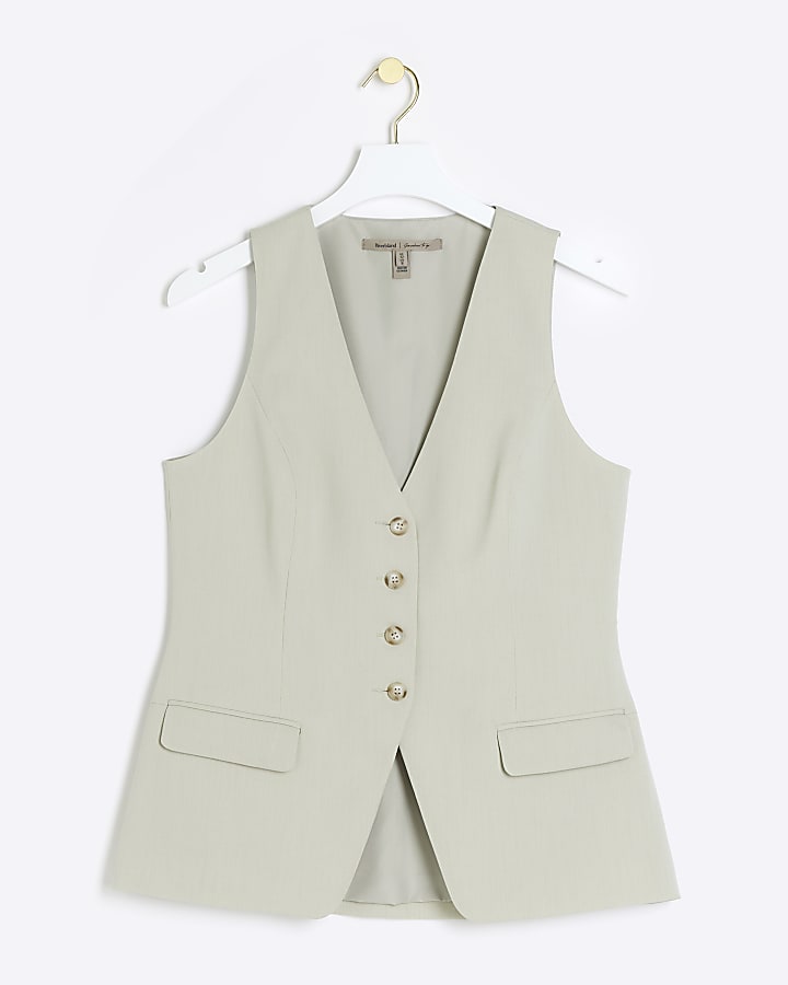 Green button up longline waistcoat