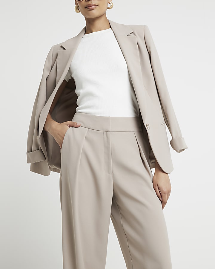 Beige elasticated wide leg trousers