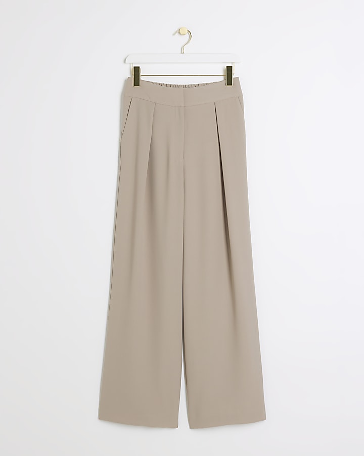 Beige elasticated wide leg trousers