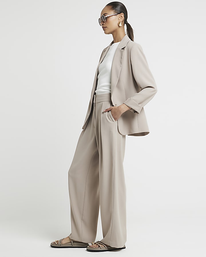 Beige elasticated wide leg trousers