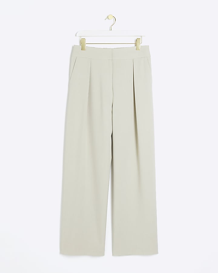 Green wide leg pleated trousers