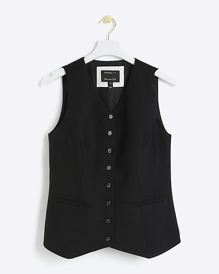 Black high V-neck waistcoat