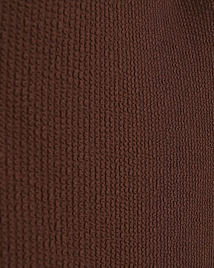 Plus brown stitched one shoulder swimsuit