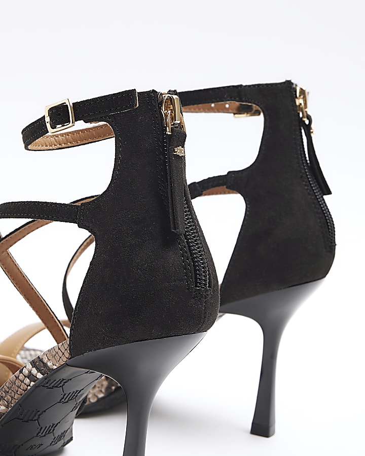 Black closed back strappy heeled sandals