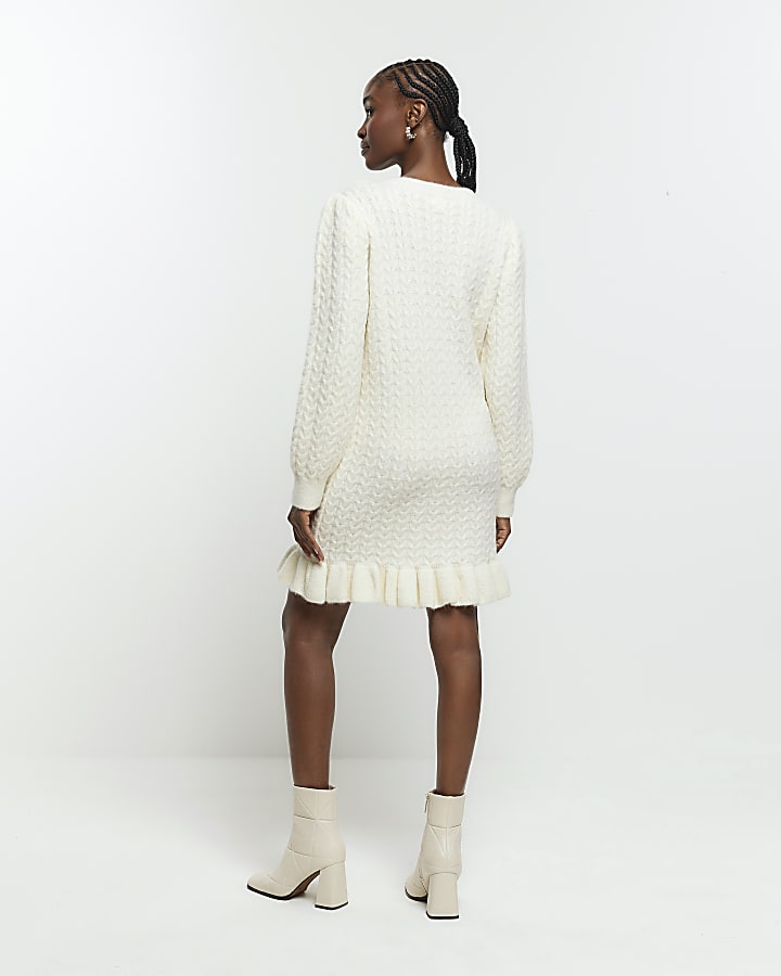 Cream cable knit jumper mini dress