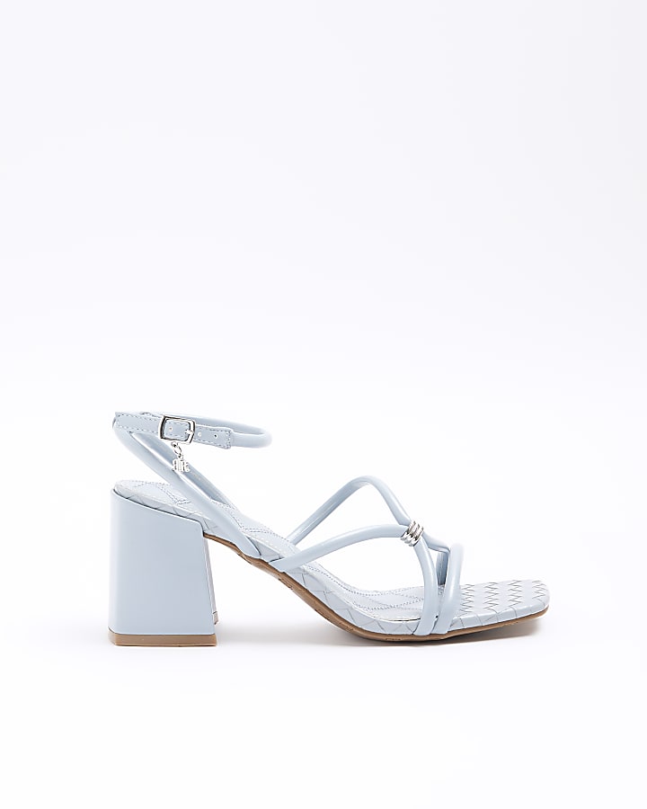 Blue strappy heeled sandals River Island