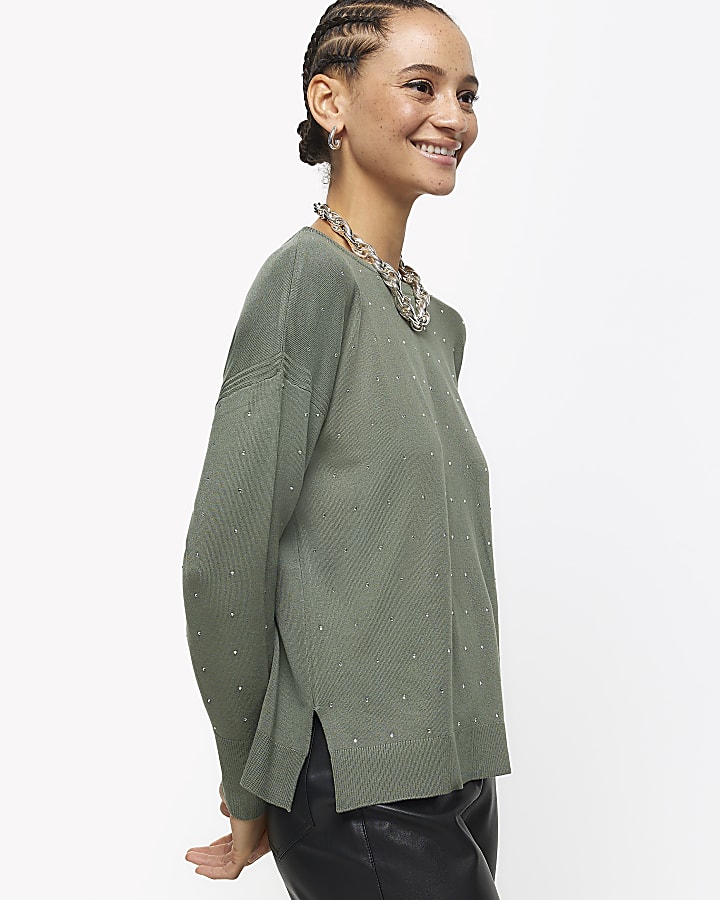 Khaki diamante jumper