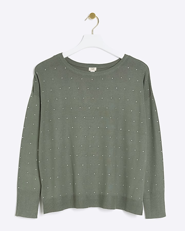 Khaki diamante jumper