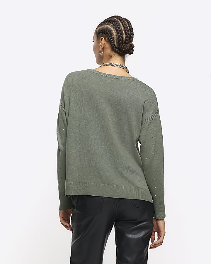 Khaki diamante jumper