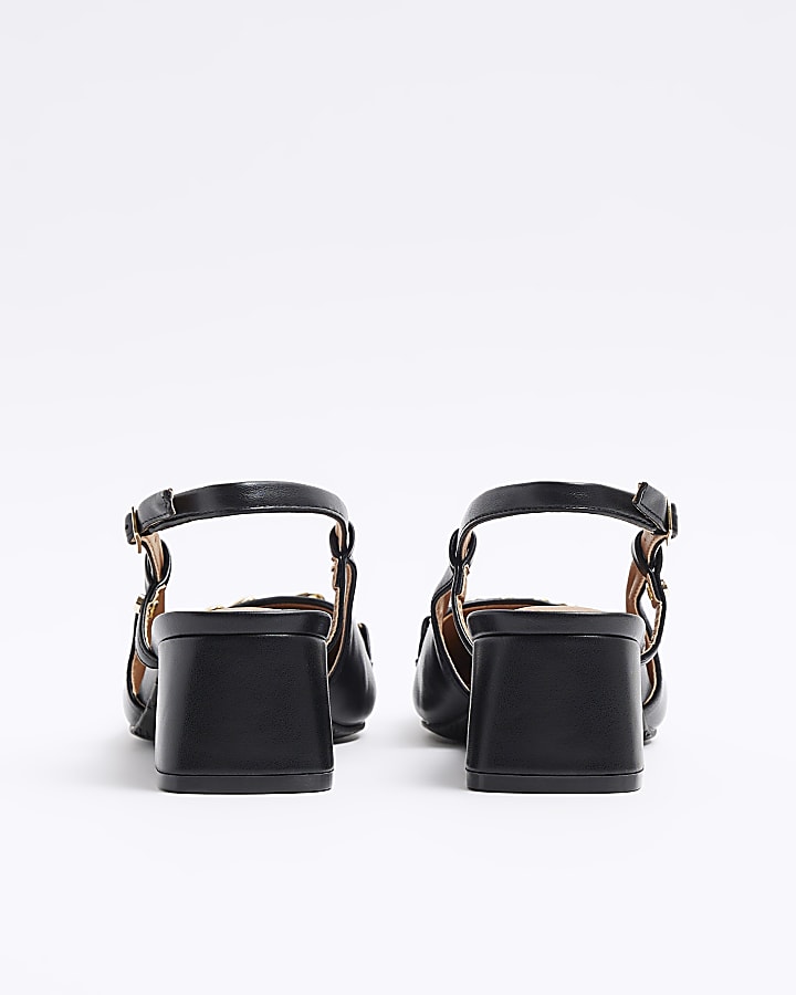 Black chain sling back court shoes