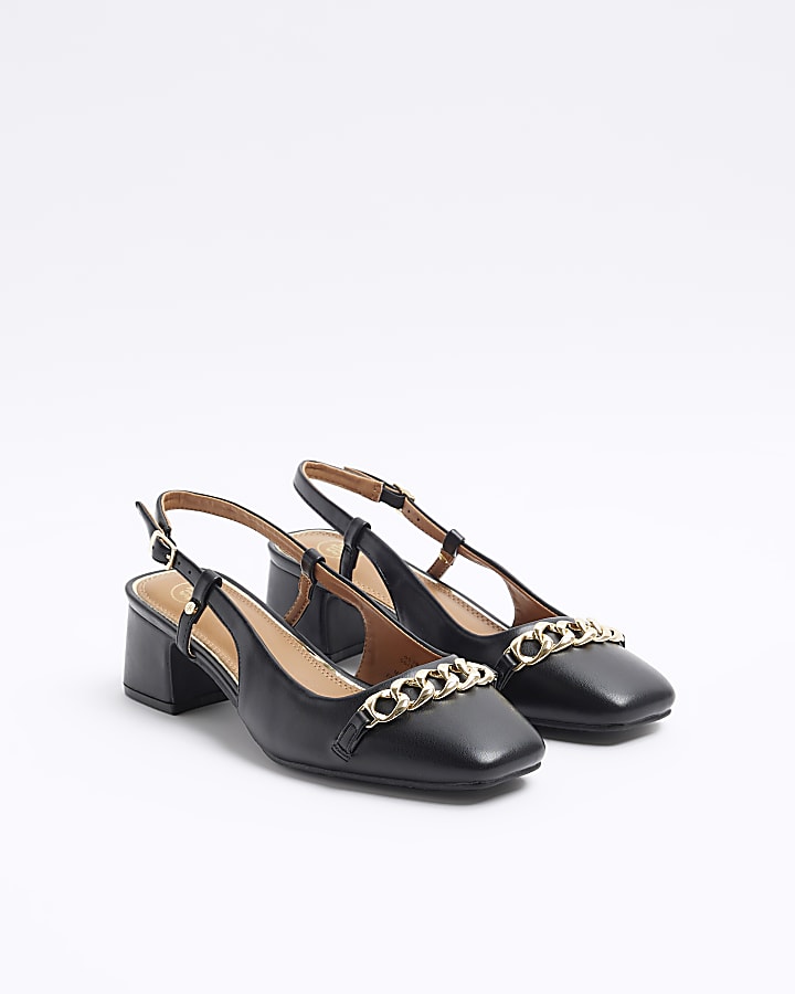 Black chain sling back court shoes