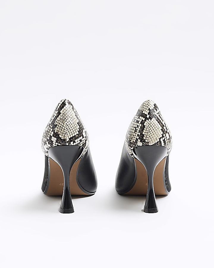 Black mesh panel heeled court shoes
