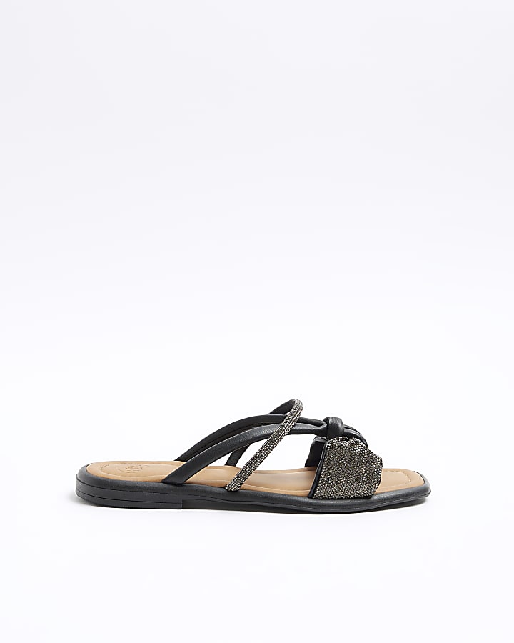 Black flat sandals with bow deals