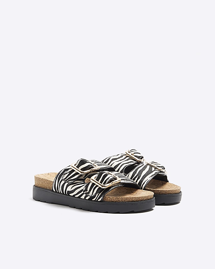 White leather animal print buckle sandals