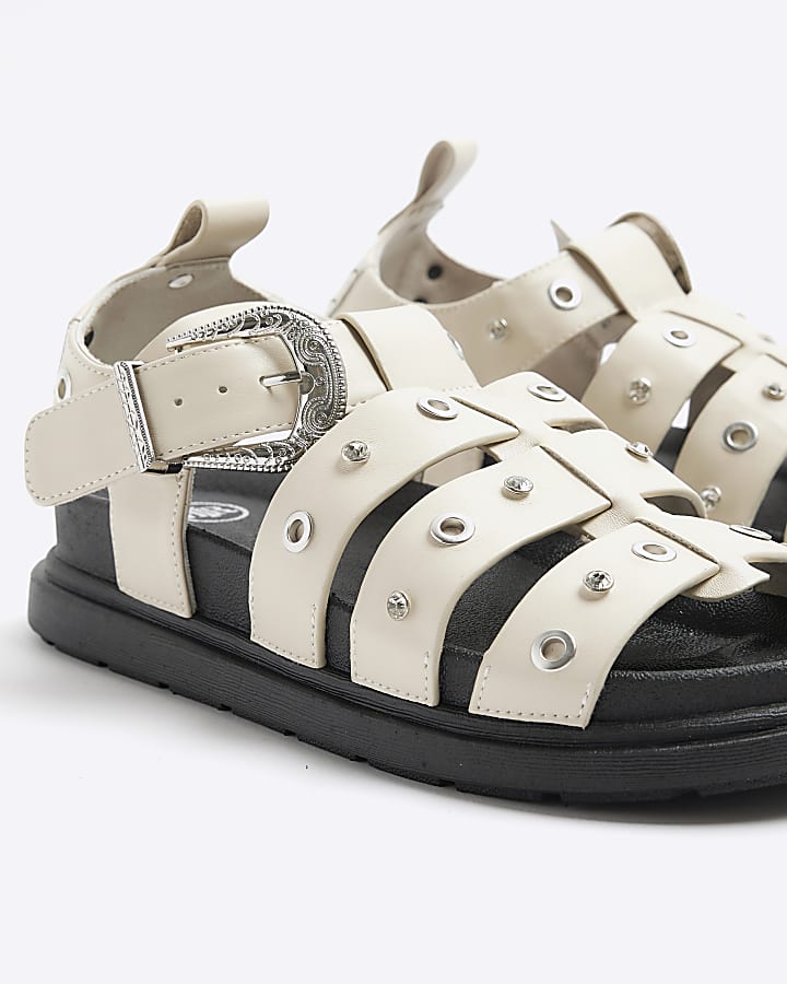 Ecru Studded Gladiator Sandals