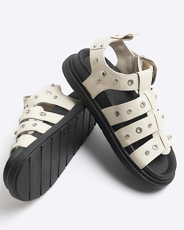 Ecru Studded Gladiator Sandals