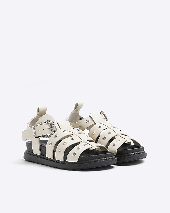 Ecru Studded Gladiator Sandals