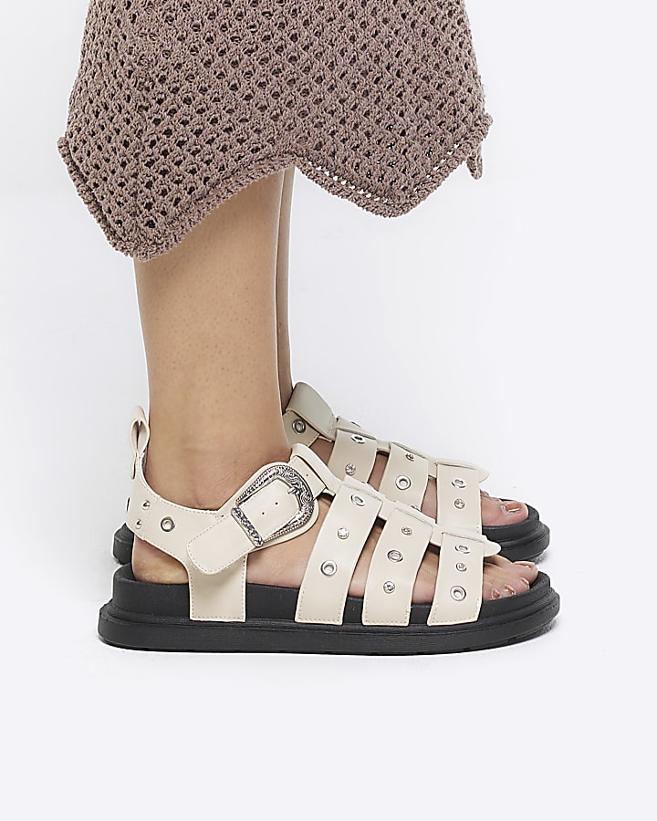 Ecru Studded Gladiator Sandals