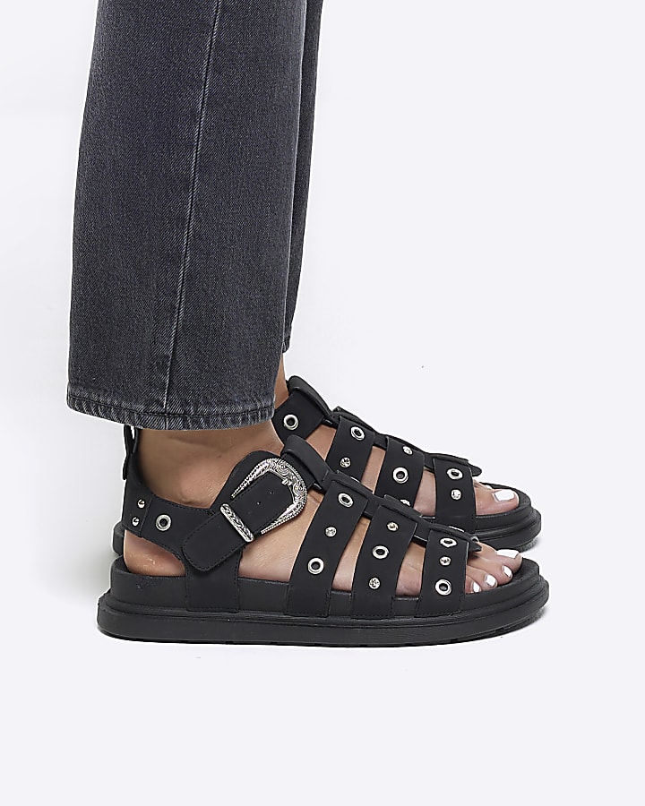 Black Studded Gladiator Sandals